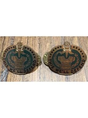 Vtg US Military Army Drill Sergeant THIS WE'LL DEFEND Lapel Lot Of 2 Pins Meyer